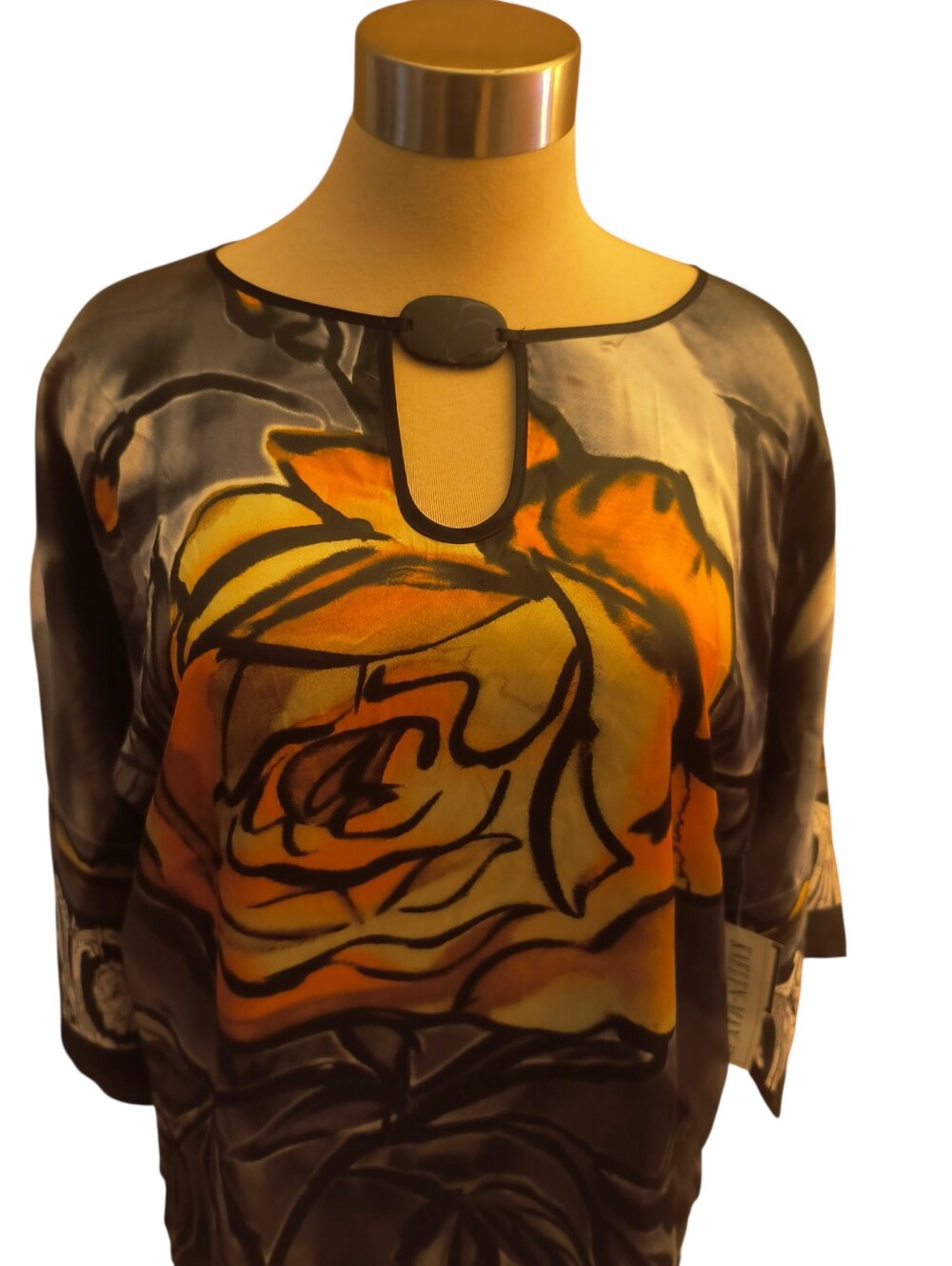 Kaeylyn Max II Kimono 3/4 Sleeves Tunic With Floral Rose Print